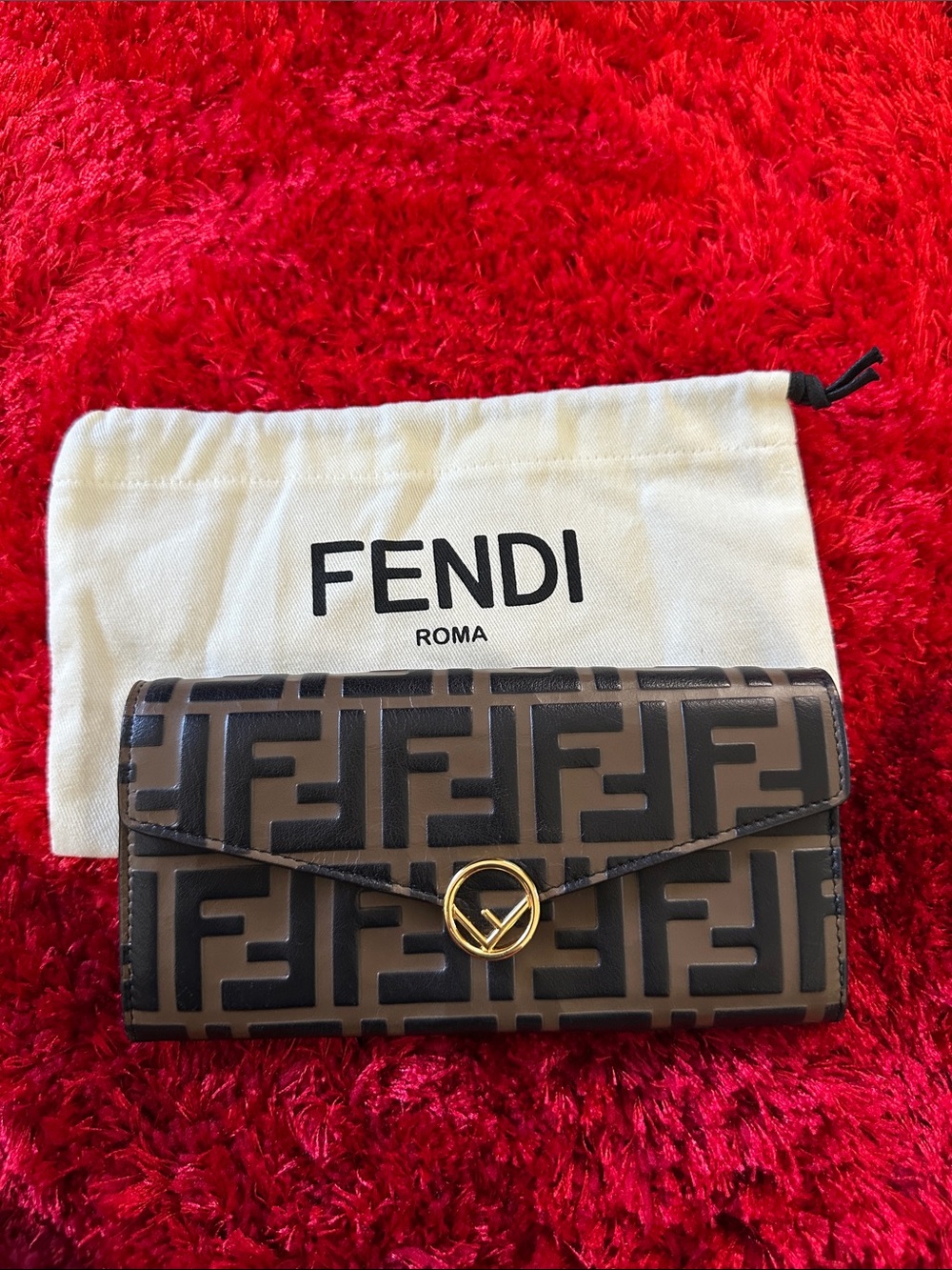Fendi Brown and Black FF Logo Continental Wallet with Gold Accent
